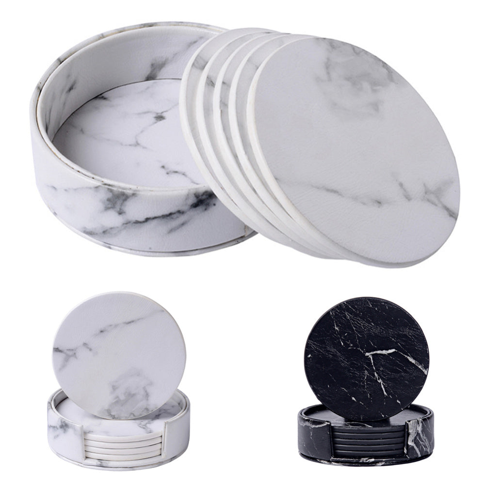 Leather Coaster Marble PatternDouble-sided Solid Color