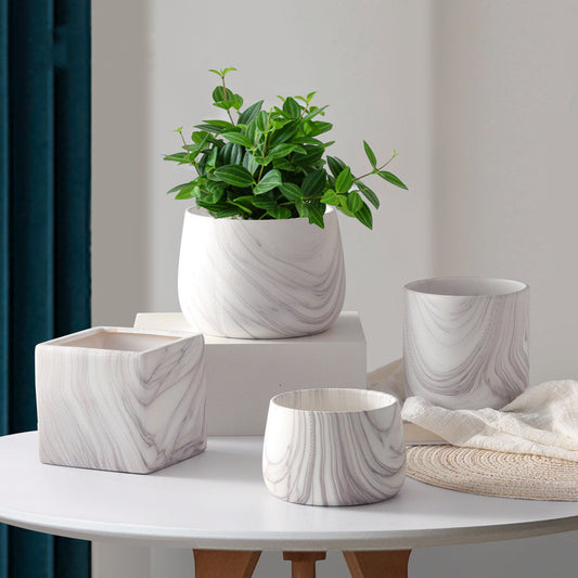 Flower Pot Ceramic Set Marble Pattern Creative Personality European Green Plants